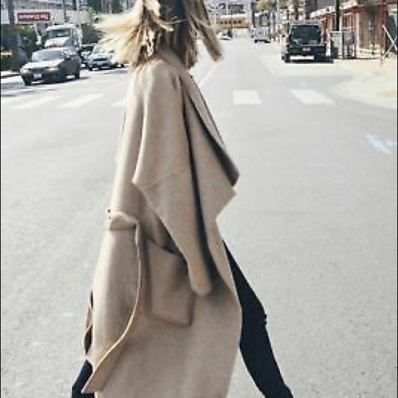 NWT RARE ZARA CAMEL BEIGE WATERFALL WOOL DRAPED COAT JACKET WINTER BLOGGER FAVE - Picture 7 of 15